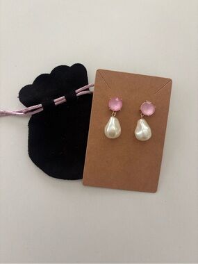 Pink Stone and Pearl Drop Earrings
